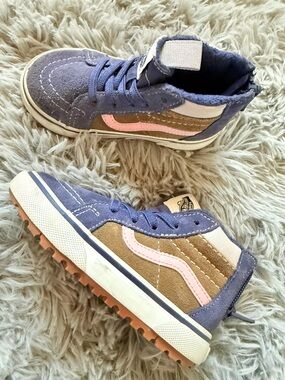 Vans Kids High-Top Sneakers in Blue, Pink & Brown